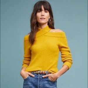 Anthropologie Mustard Cross-Neck Sweater.